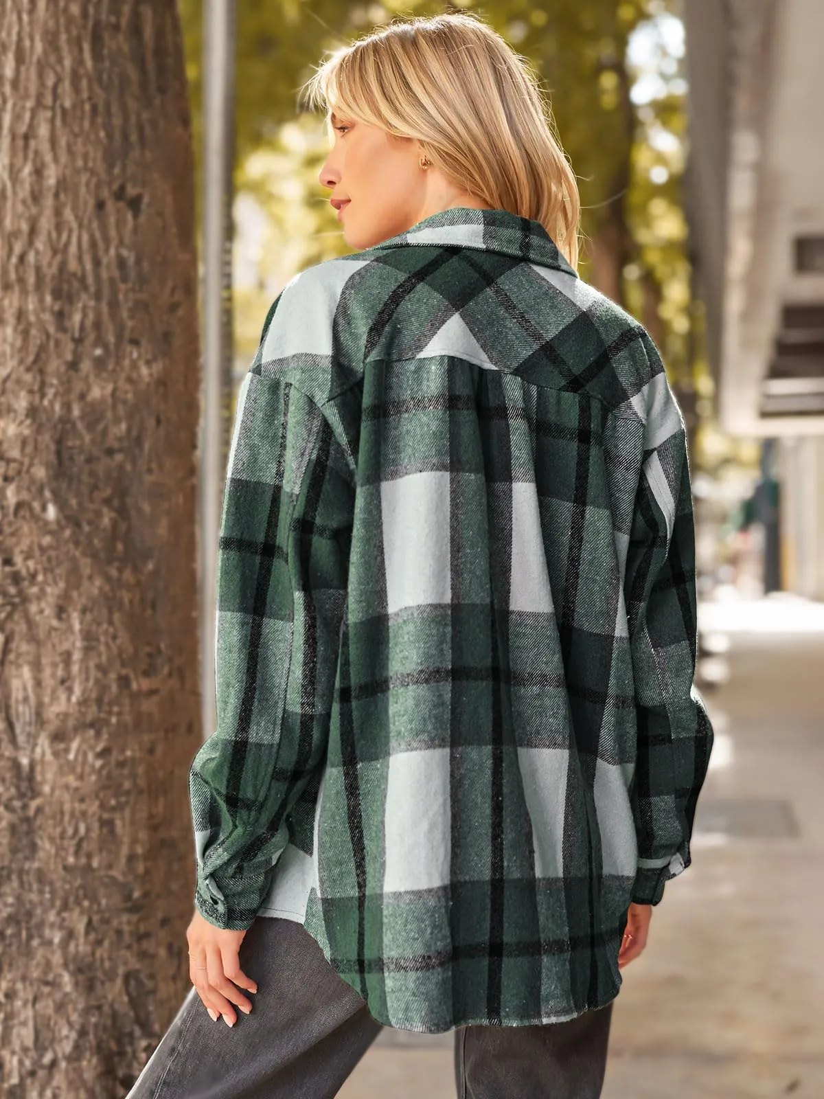 Womens Fall Outfits Fashion Clothes Shackets Flannel Plaid Button Down Long Sleeve Shirts Jackets 2024