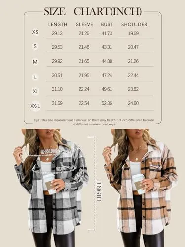 Womens Fall Outfits Fashion Clothes Shackets Flannel Plaid Button Down Long Sleeve Shirts Jackets 2024