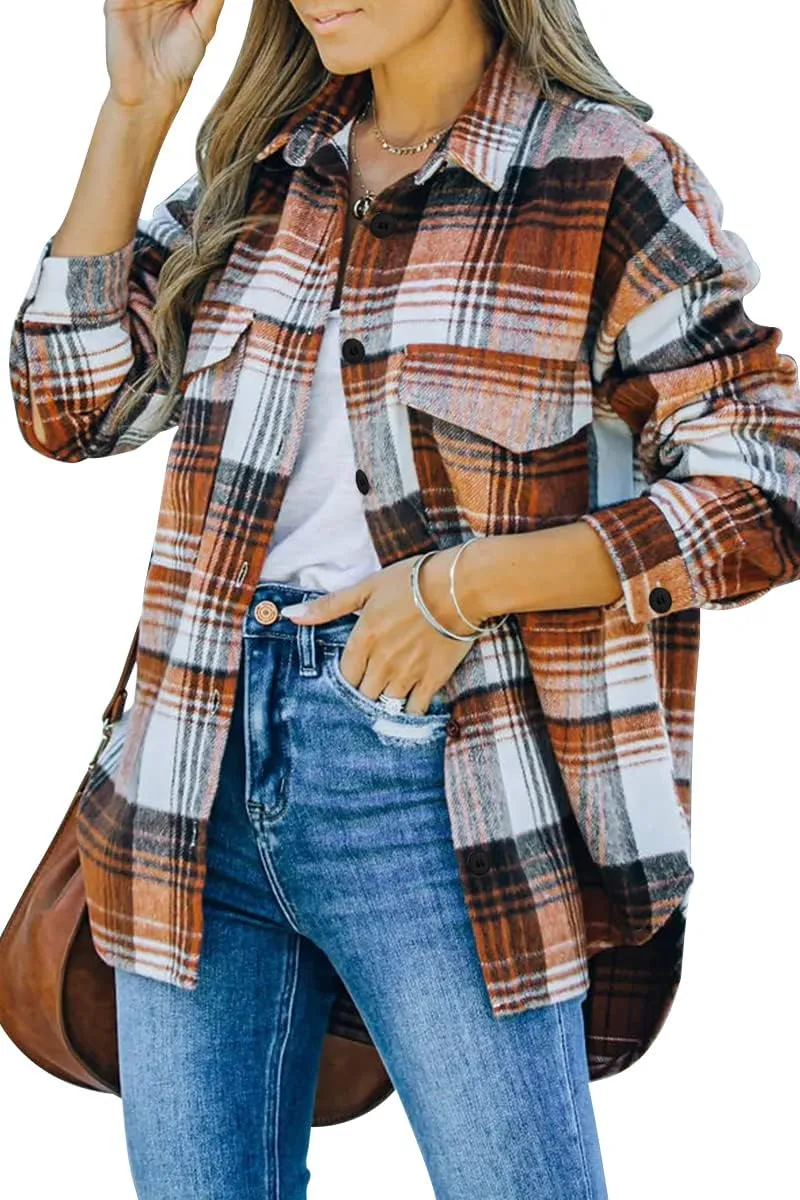 Womens Fall Outfits Fashion Clothes Shackets Flannel Plaid Button Down Long Sleeve Shirts Jackets 2024