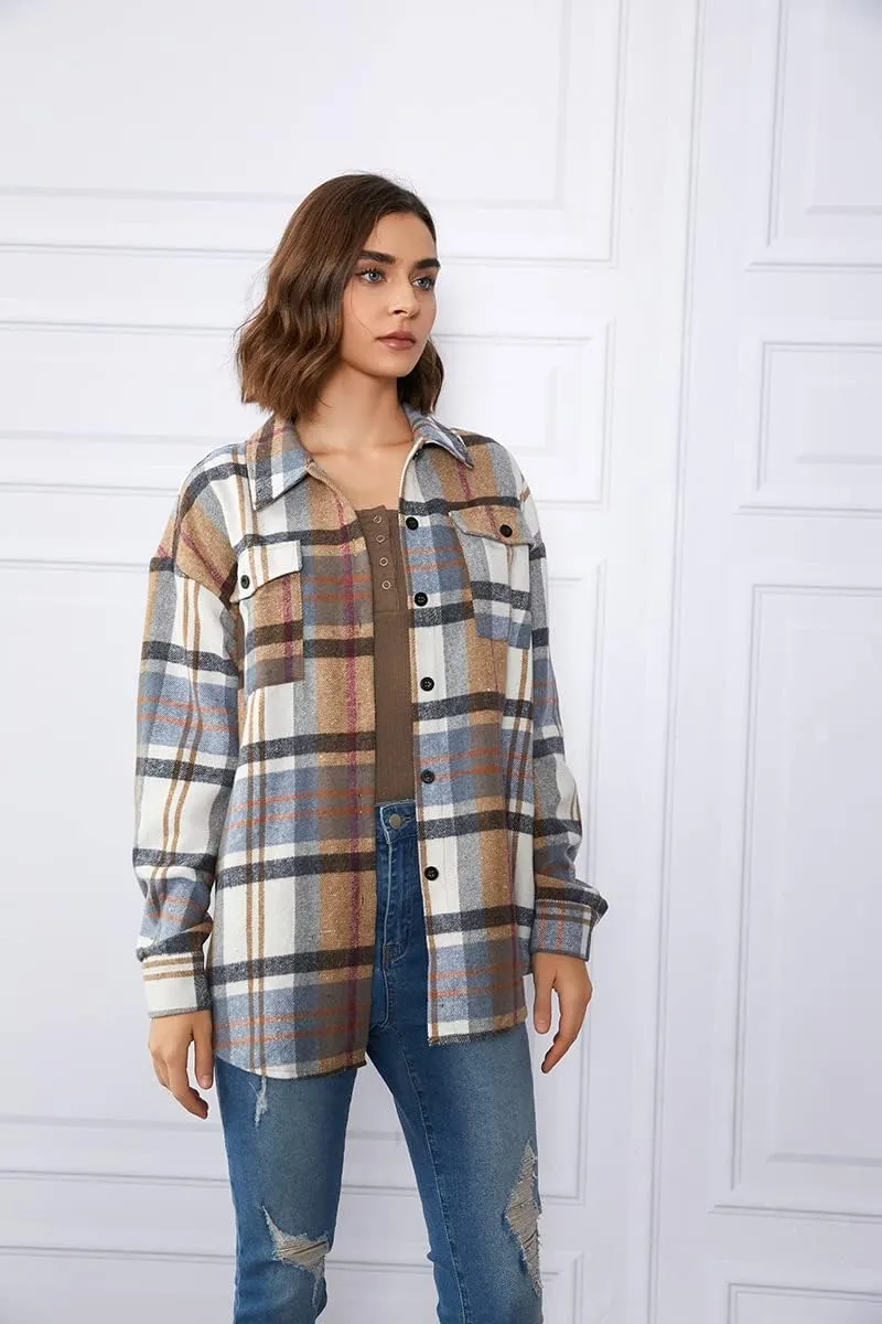 Womens Fall Outfits Fashion Clothes Shackets Flannel Plaid Button Down Long Sleeve Shirts Jackets 2024