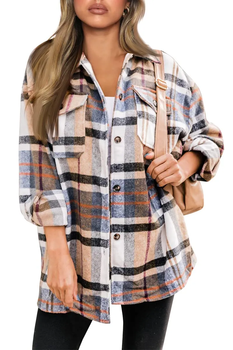 Womens Fall Outfits Fashion Clothes Shackets Flannel Plaid Button Down Long Sleeve Shirts Jackets 2024