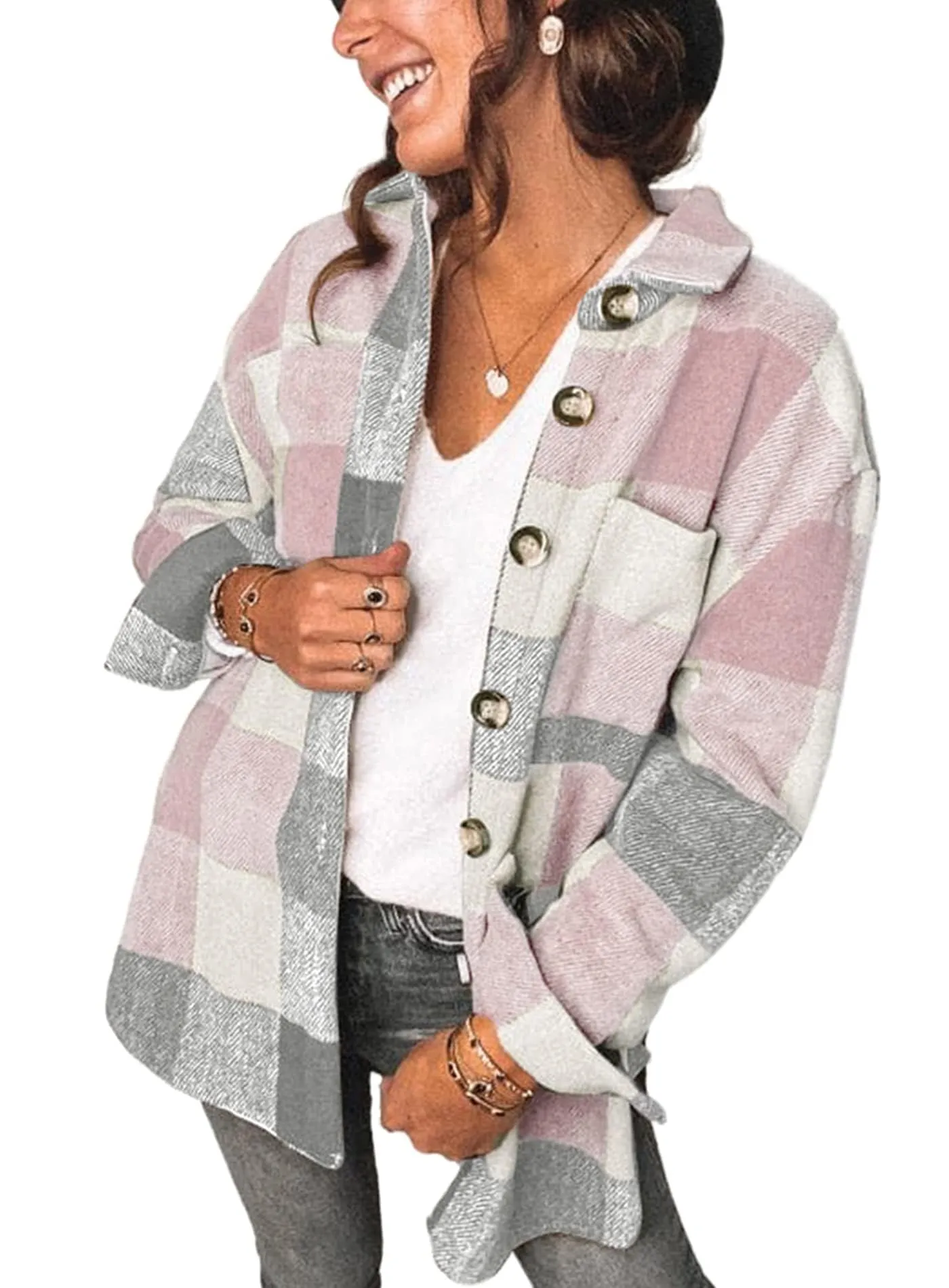 Womens Fall Outfits Fashion Clothes Shackets Flannel Plaid Button Down Long Sleeve Shirts Jackets 2024