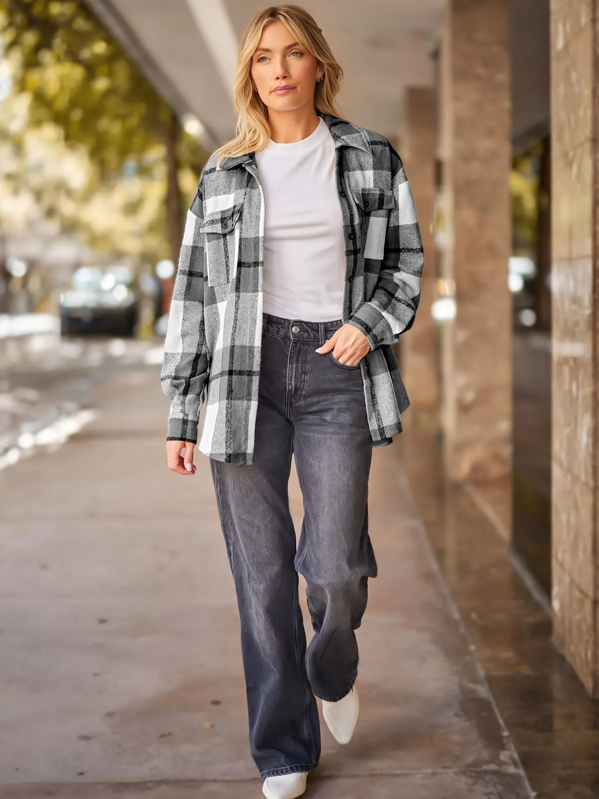 Womens Fall Outfits Fashion Clothes Shackets Flannel Plaid Button Down Long Sleeve Shirts Jackets 2024