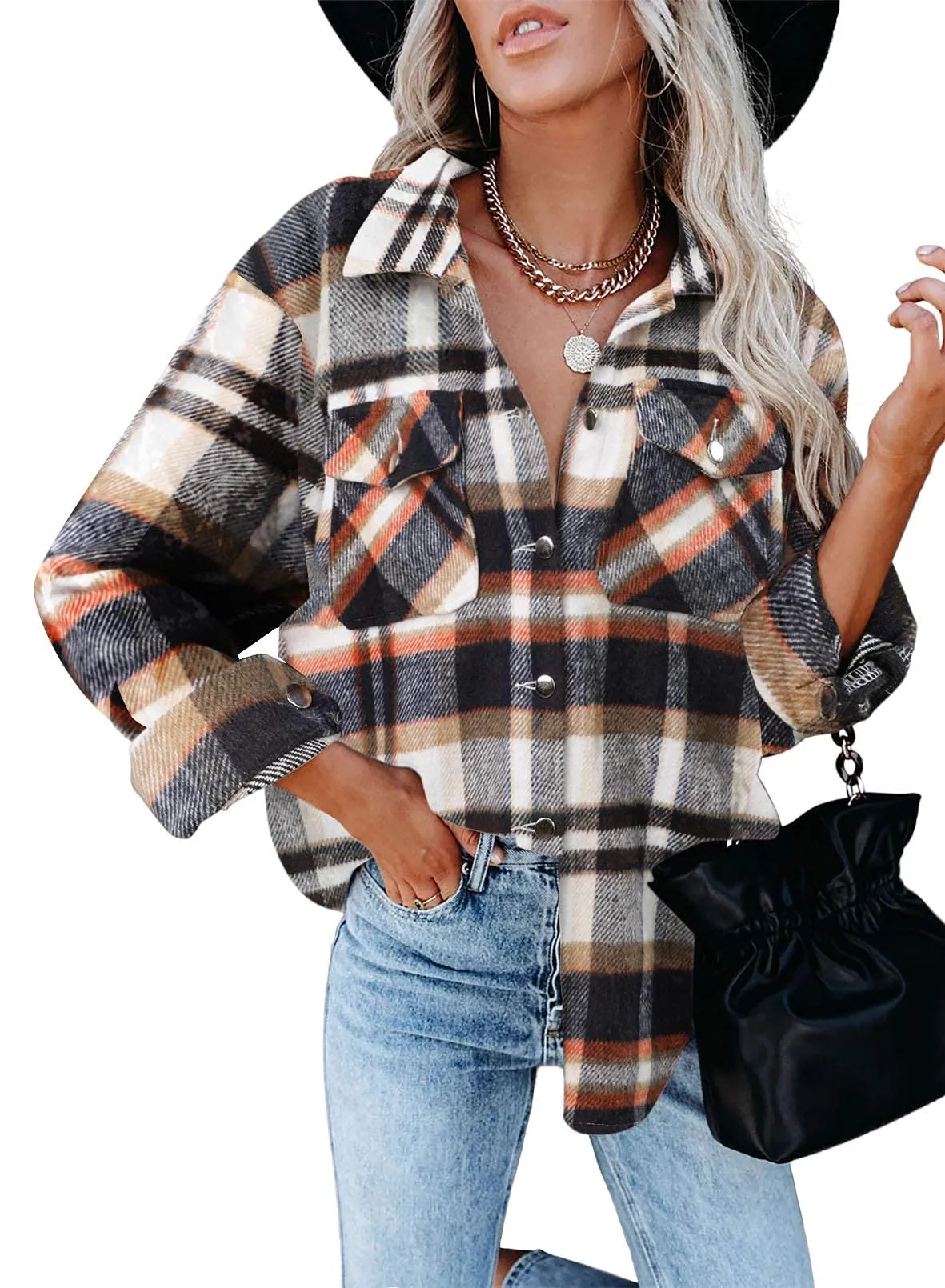 Womens Fall Outfits Fashion Clothes Shackets Flannel Plaid Button Down Long Sleeve Shirts Jackets 2024