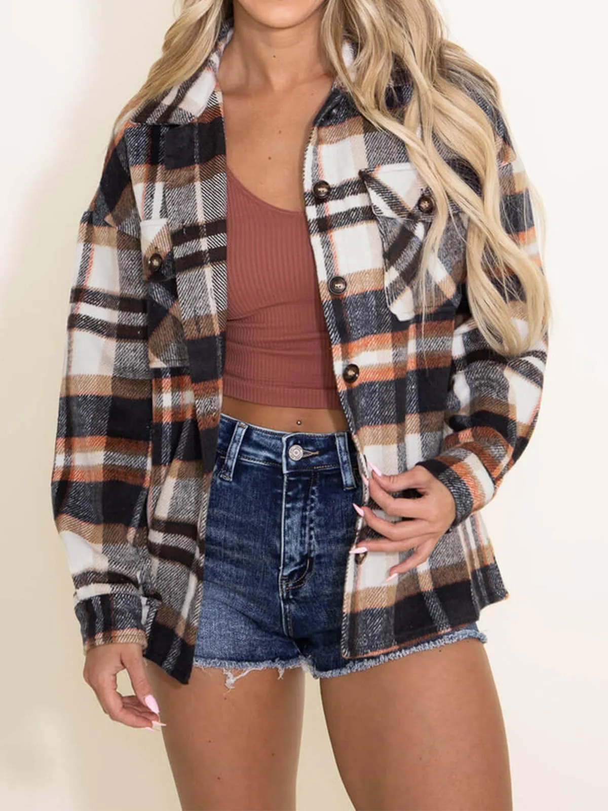 Womens Fall Outfits Fashion Clothes Shackets Flannel Plaid Button Down Long Sleeve Shirts Jackets 2024