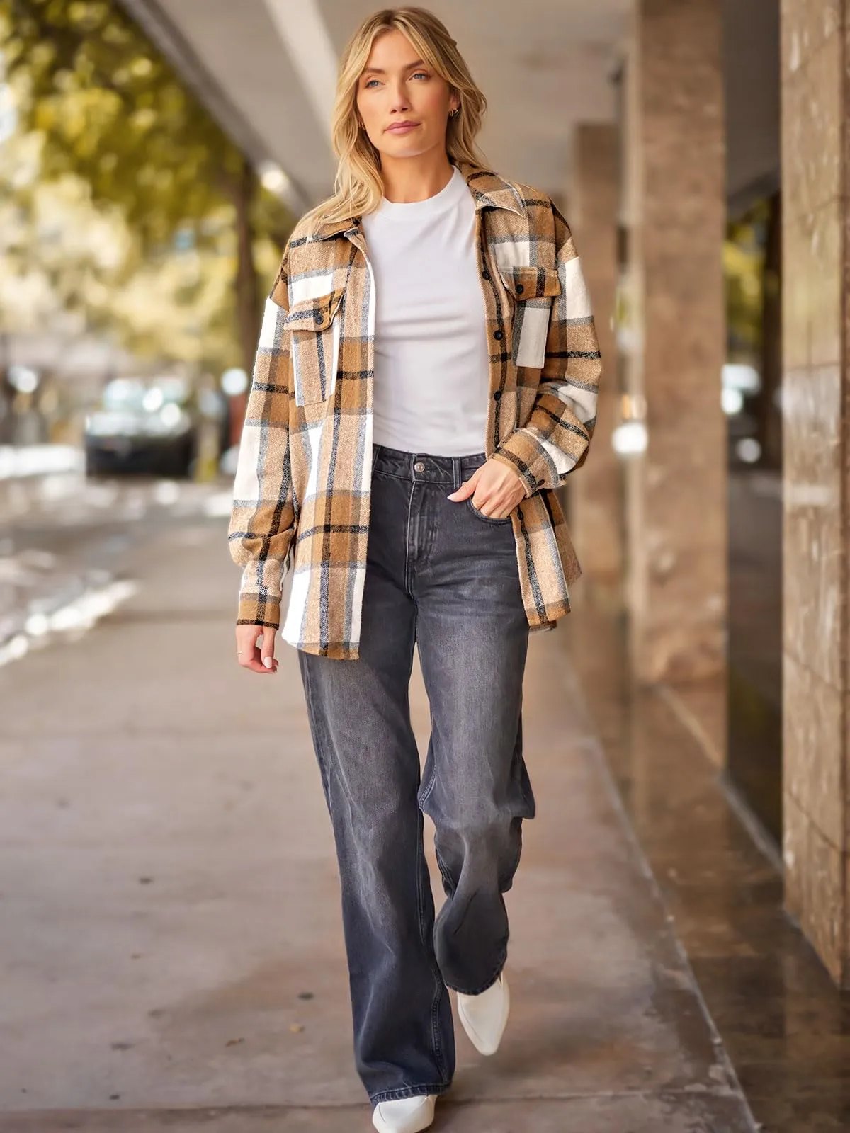Womens Fall Outfits Fashion Clothes Shackets Flannel Plaid Button Down Long Sleeve Shirts Jackets 2024