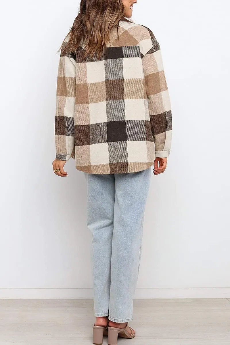 Womens Fall Outfits Fashion Clothes Shackets Flannel Plaid Button Down Long Sleeve Shirts Jackets 2024