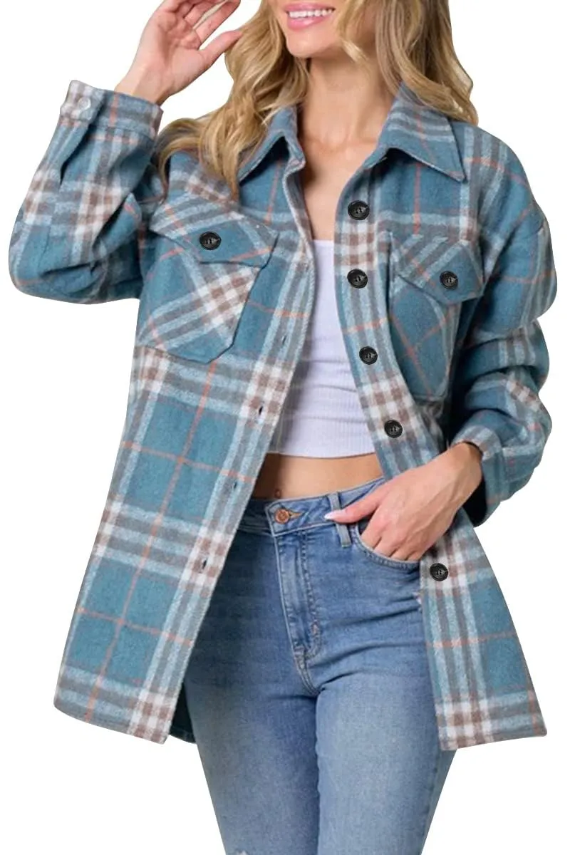 Womens Fall Outfits Fashion Clothes Shackets Flannel Plaid Button Down Long Sleeve Shirts Jackets 2024