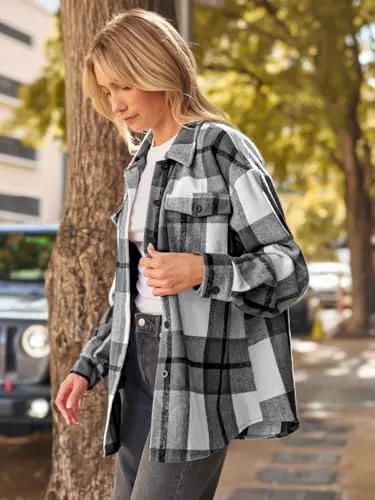 Womens Fall Outfits Fashion Clothes Shackets Flannel Plaid Button Down Long Sleeve Shirts Jackets 2024