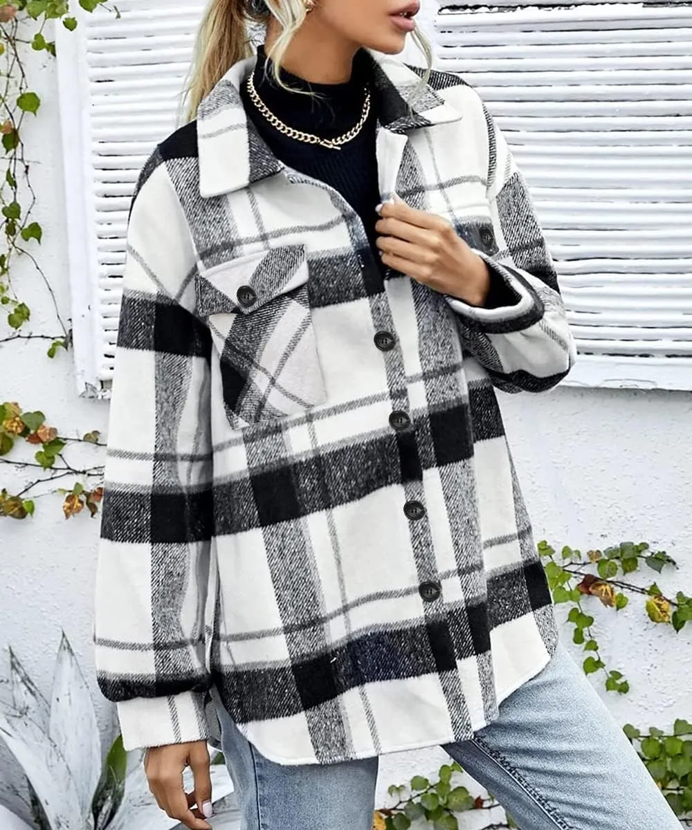 Womens Fall Outfits Fashion Clothes Shackets Flannel Plaid Button Down Long Sleeve Shirts Jackets 2024