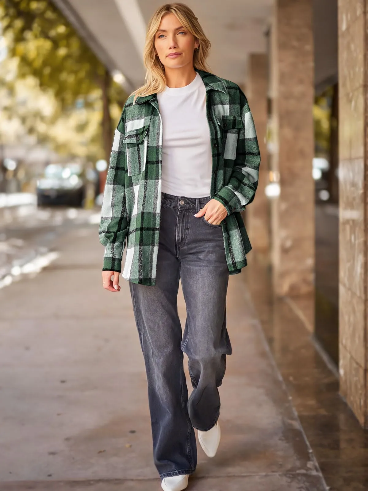 Womens Fall Outfits Fashion Clothes Shackets Flannel Plaid Button Down Long Sleeve Shirts Jackets 2024
