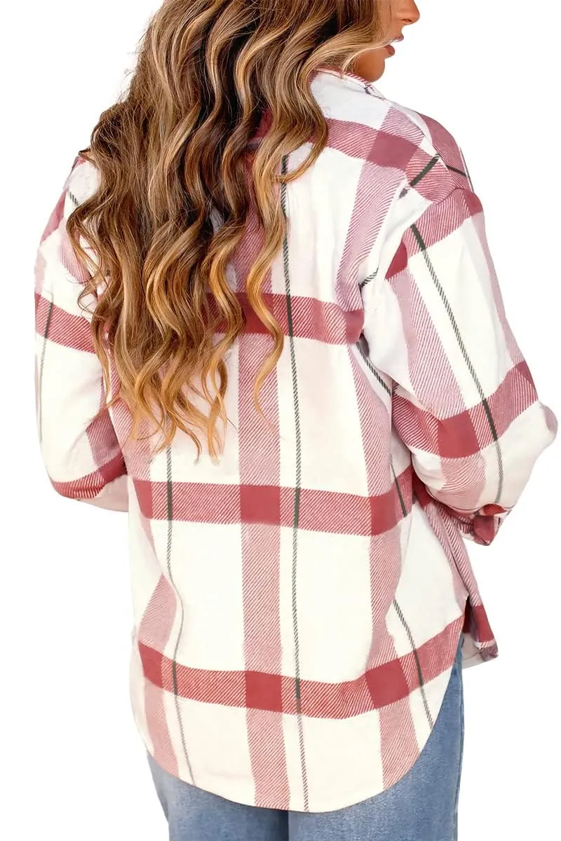 Womens Fall Outfits Fashion Clothes Shackets Flannel Plaid Button Down Long Sleeve Shirts Jackets 2024