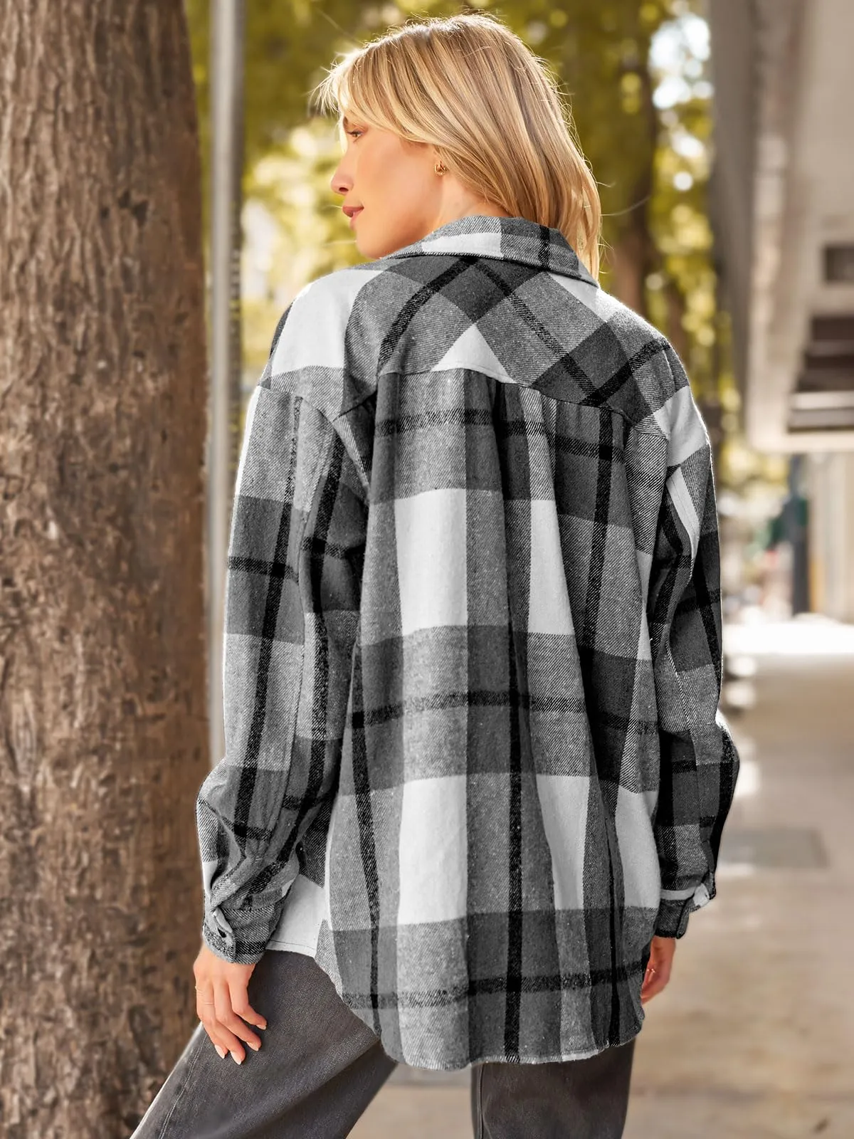 Womens Fall Outfits Fashion Clothes Shackets Flannel Plaid Button Down Long Sleeve Shirts Jackets 2024