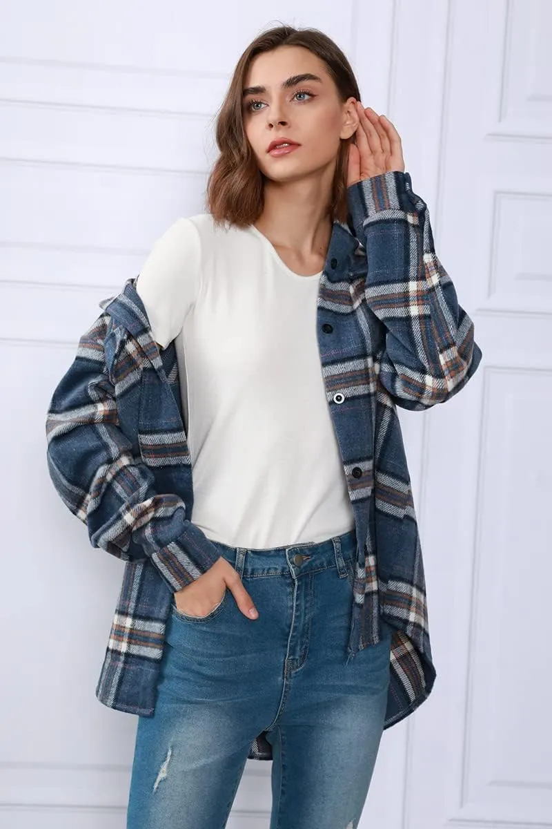 Womens Fall Outfits Fashion Clothes Shackets Flannel Plaid Button Down Long Sleeve Shirts Jackets 2024