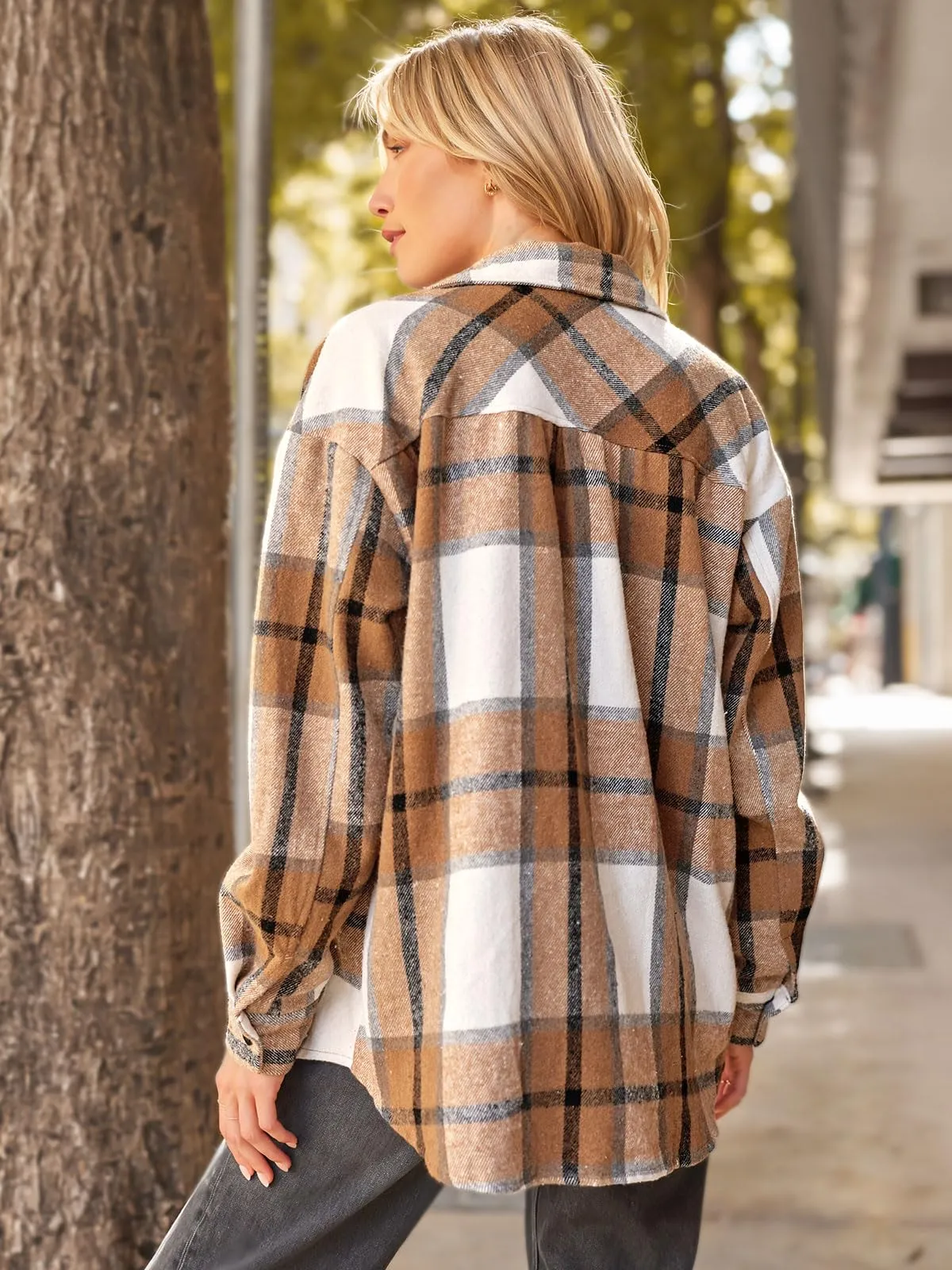 Womens Fall Outfits Fashion Clothes Shackets Flannel Plaid Button Down Long Sleeve Shirts Jackets 2024