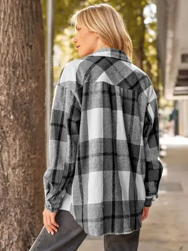 Womens Fall Outfits Fashion Clothes Shackets Flannel Plaid Button Down Long Sleeve Shirts Jackets 2024
