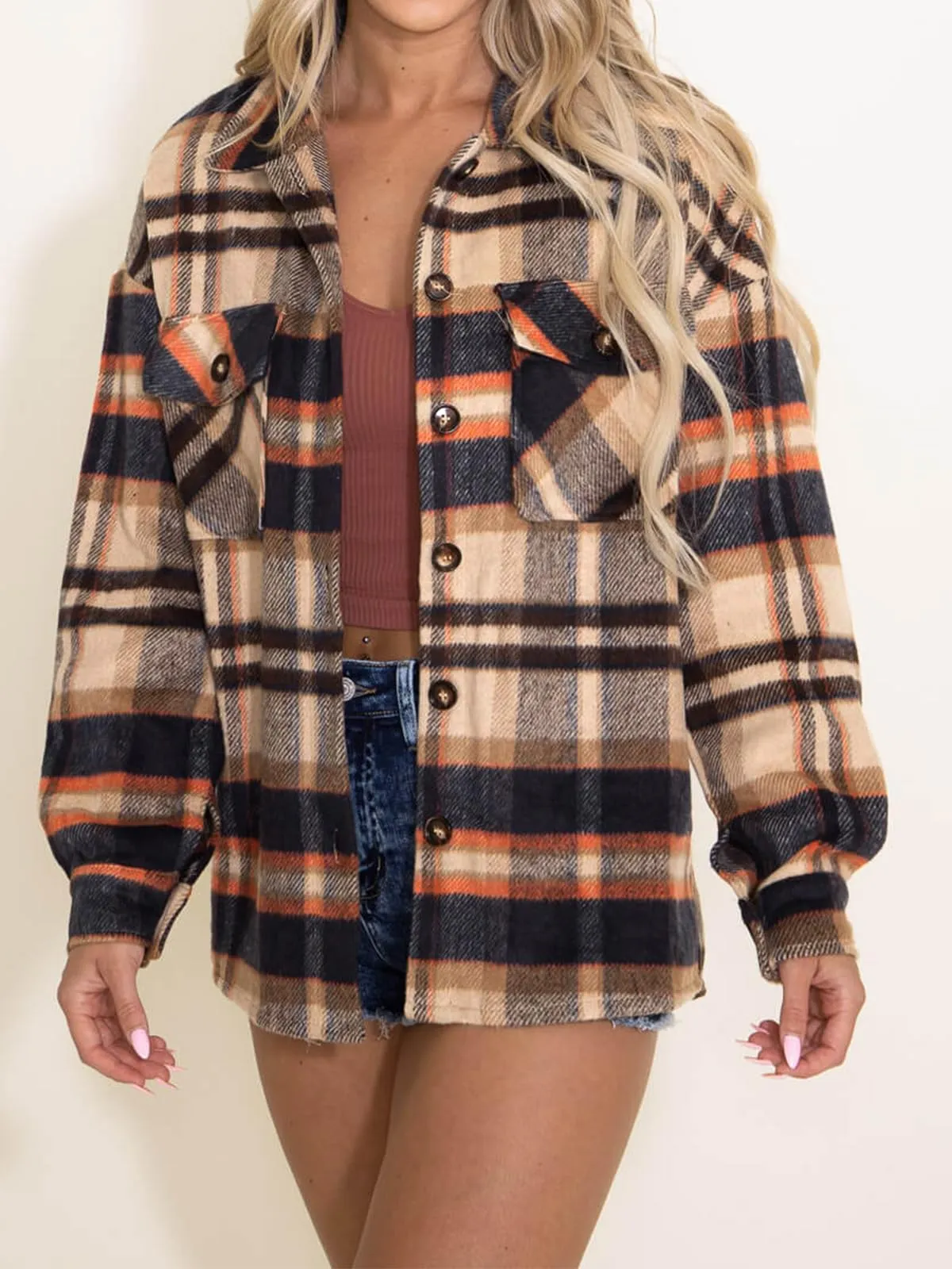 Womens Fall Outfits Fashion Clothes Shackets Flannel Plaid Button Down Long Sleeve Shirts Jackets 2024