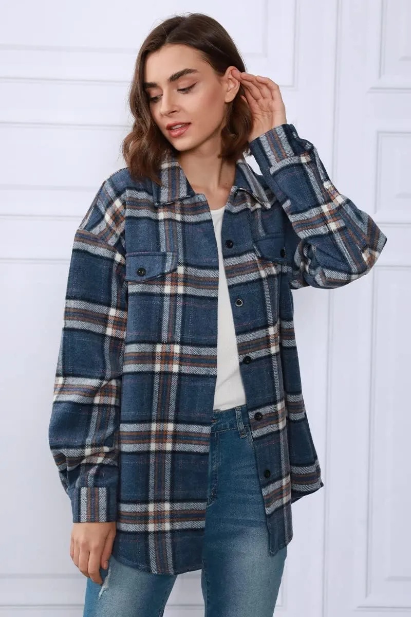 Womens Fall Outfits Fashion Clothes Shackets Flannel Plaid Button Down Long Sleeve Shirts Jackets 2024