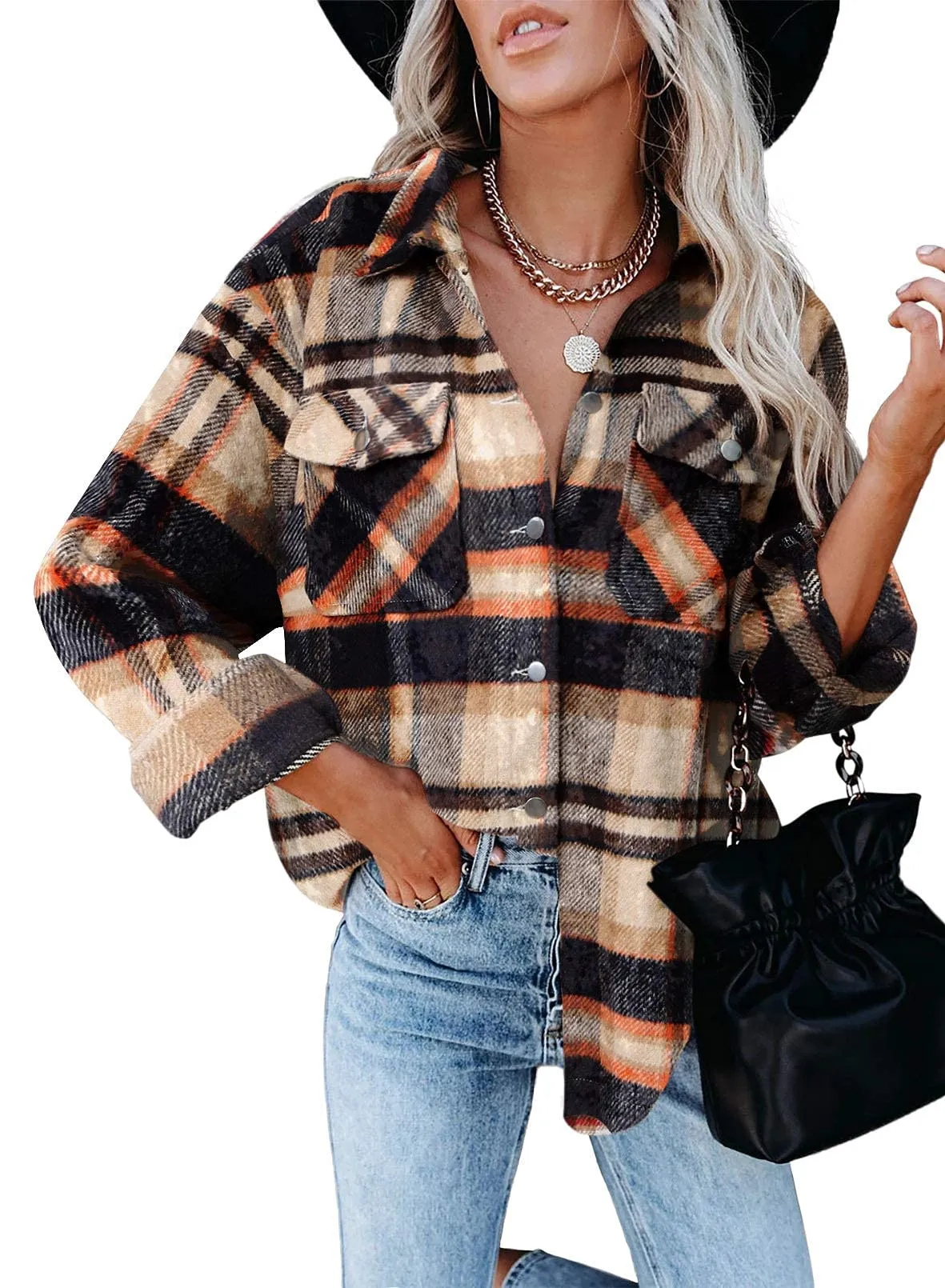 Womens Fall Outfits Fashion Clothes Shackets Flannel Plaid Button Down Long Sleeve Shirts Jackets 2024