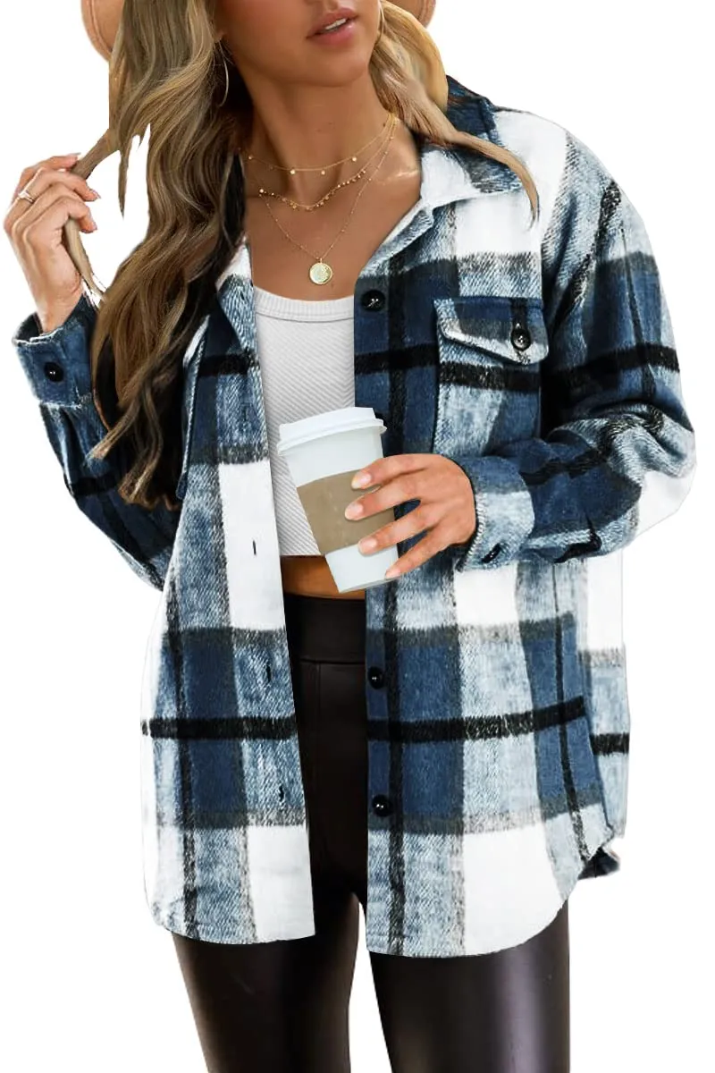 Womens Fall Outfits Fashion Clothes Shackets Flannel Plaid Button Down Long Sleeve Shirts Jackets 2024