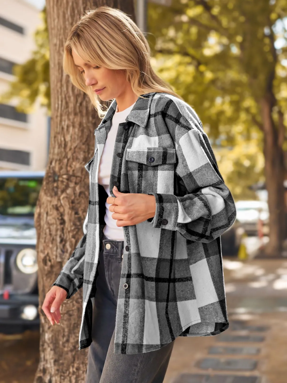 Womens Fall Outfits Fashion Clothes Shackets Flannel Plaid Button Down Long Sleeve Shirts Jackets 2024