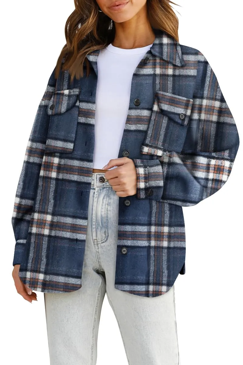 Womens Fall Outfits Fashion Clothes Shackets Flannel Plaid Button Down Long Sleeve Shirts Jackets 2024
