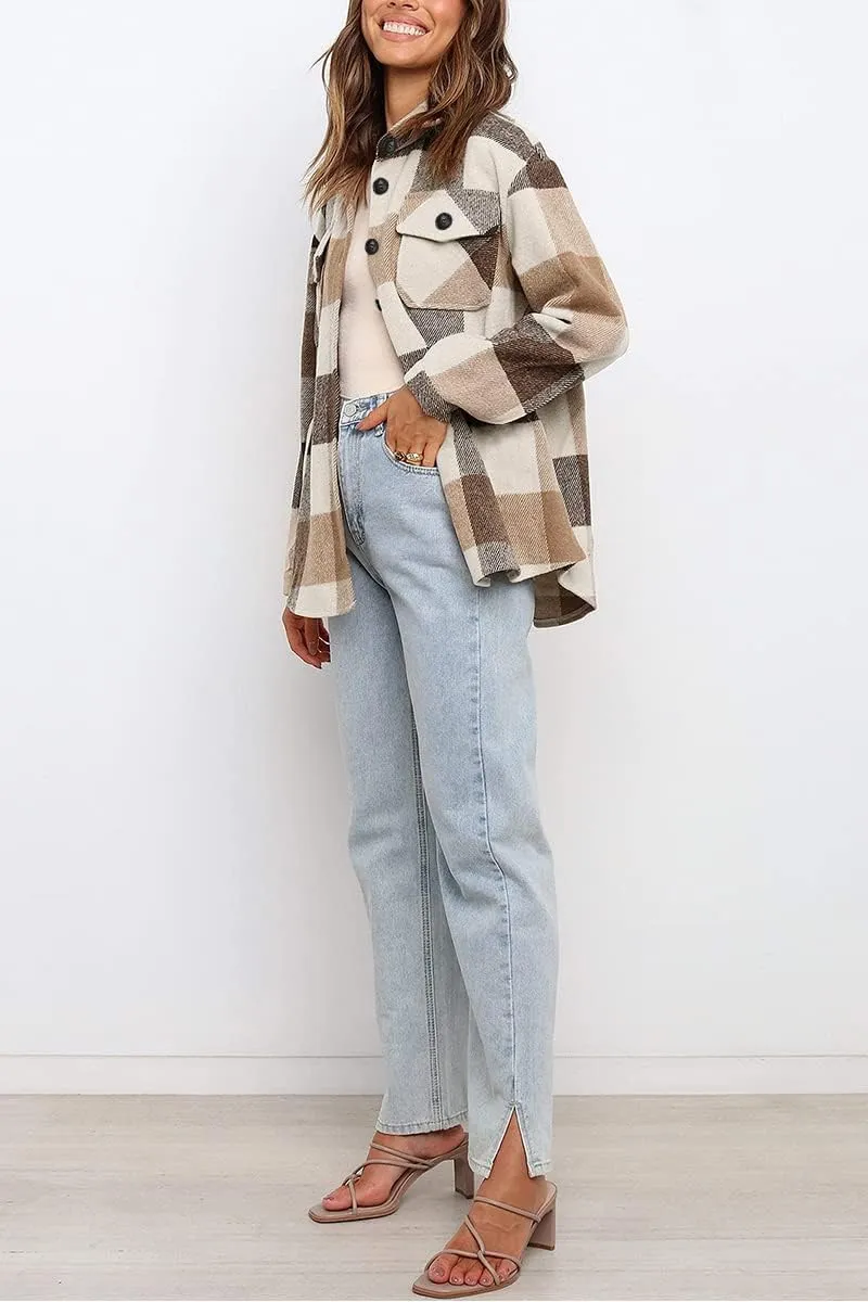 Womens Fall Outfits Fashion Clothes Shackets Flannel Plaid Button Down Long Sleeve Shirts Jackets 2024