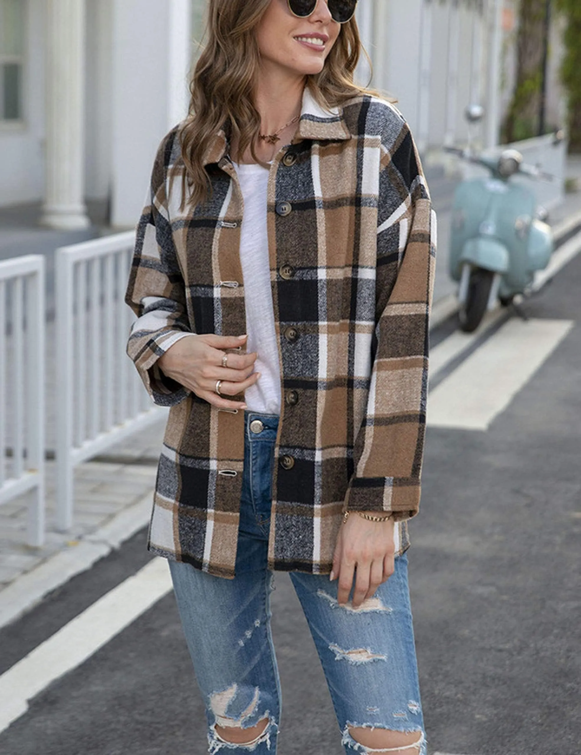 Womens Fall Outfits Fashion Clothes Shackets Flannel Plaid Button Down Long Sleeve Shirts Jackets 2024