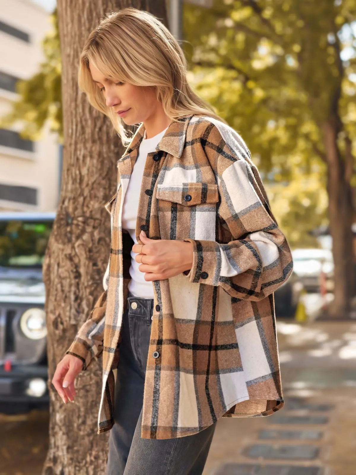 Womens Fall Outfits Fashion Clothes Shackets Flannel Plaid Button Down Long Sleeve Shirts Jackets 2024
