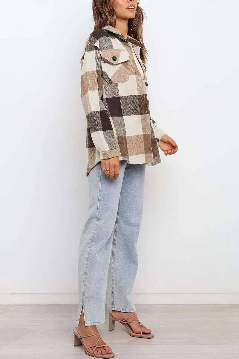 Womens Fall Outfits Fashion Clothes Shackets Flannel Plaid Button Down Long Sleeve Shirts Jackets 2024