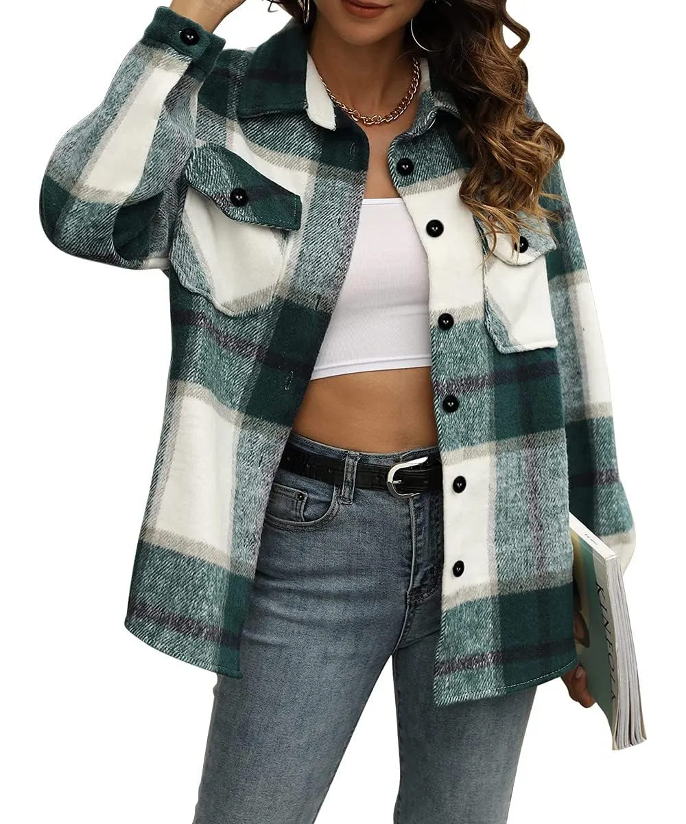 Womens Fall Outfits Fashion Clothes Shackets Flannel Plaid Button Down Long Sleeve Shirts Jackets 2024