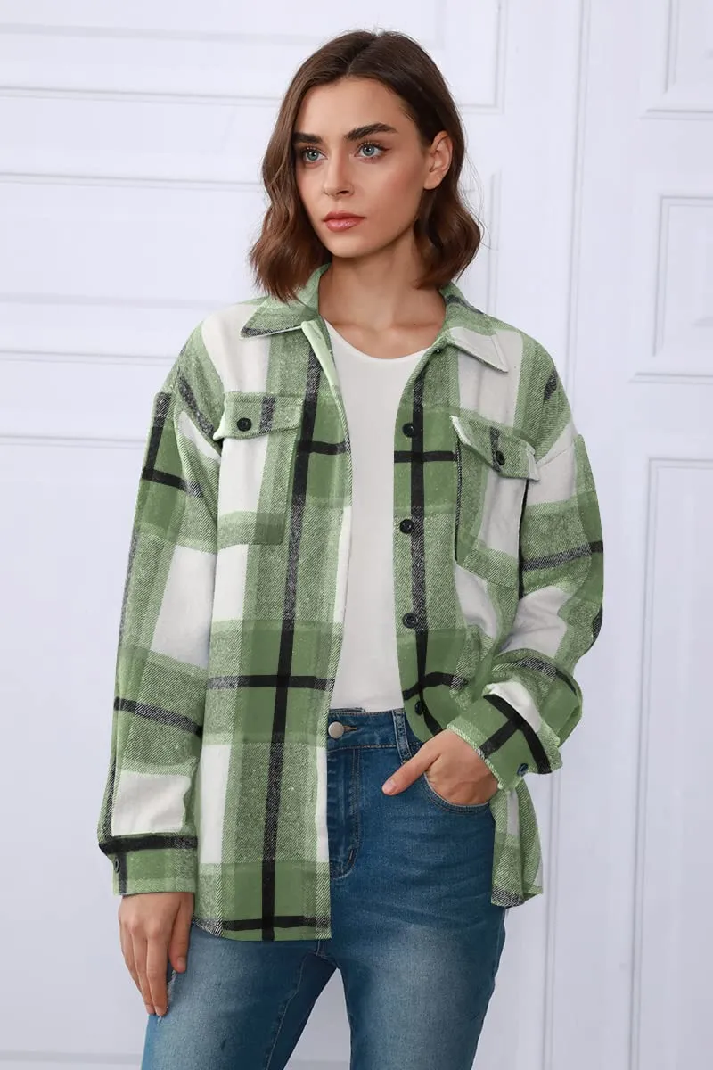 Womens Fall Outfits Fashion Clothes Shackets Flannel Plaid Button Down Long Sleeve Shirts Jackets 2024