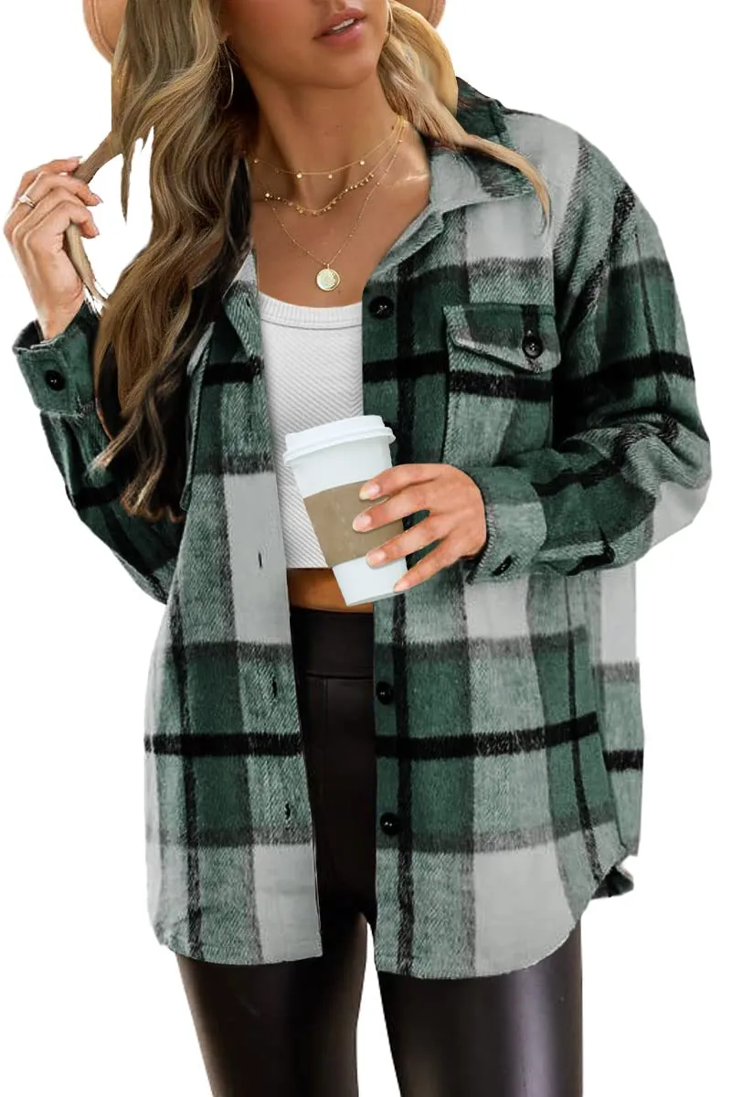Womens Fall Outfits Fashion Clothes Shackets Flannel Plaid Button Down Long Sleeve Shirts Jackets 2024