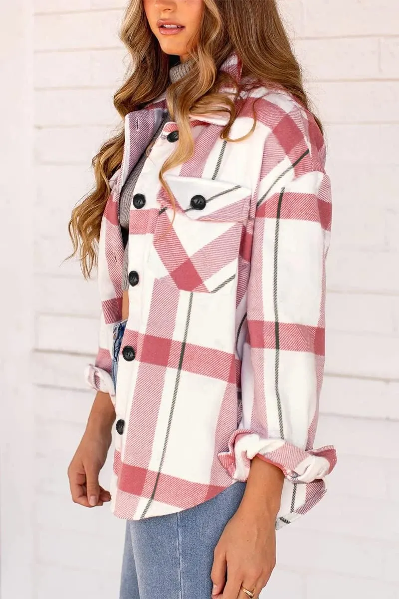 Womens Fall Outfits Fashion Clothes Shackets Flannel Plaid Button Down Long Sleeve Shirts Jackets 2024