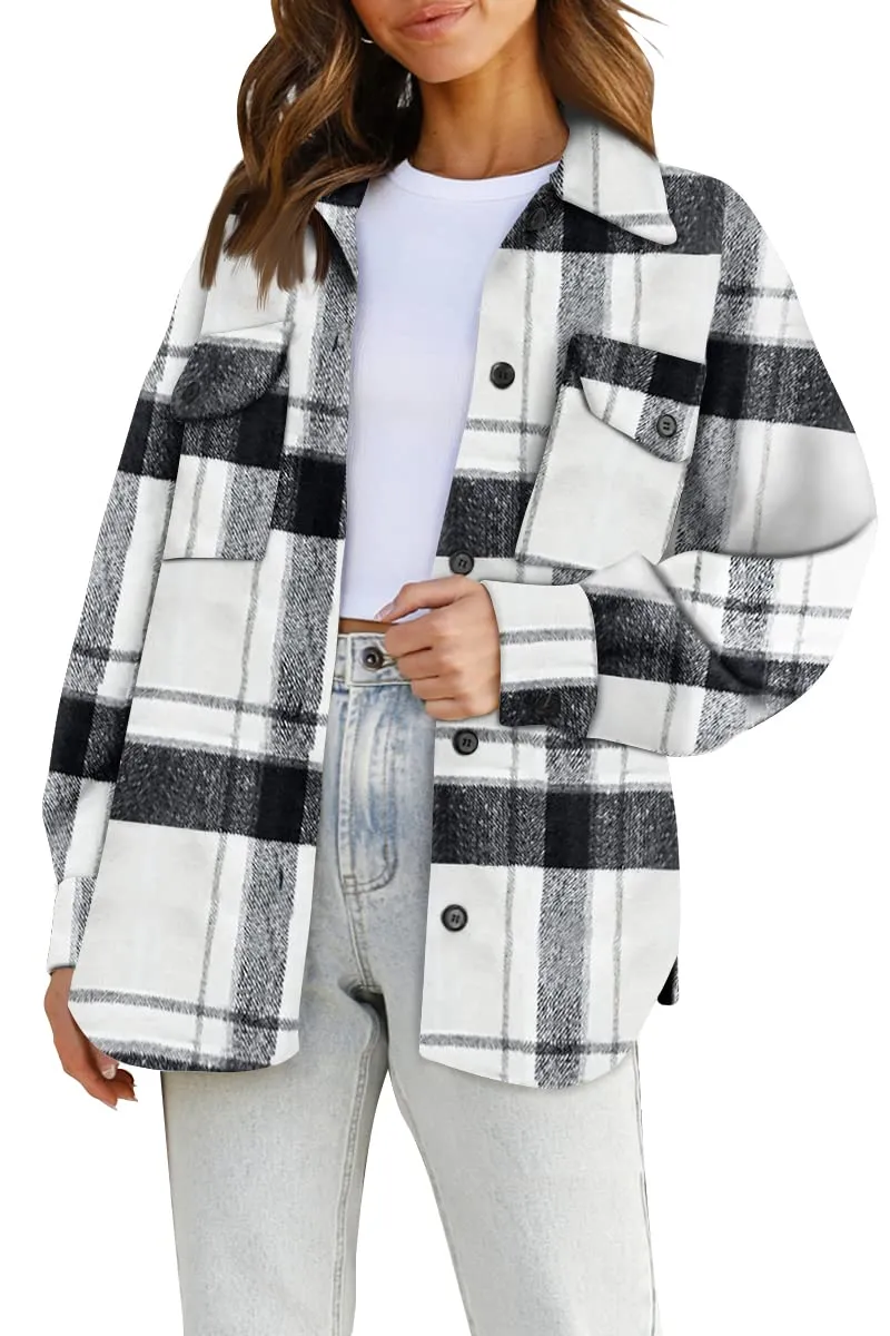 Womens Fall Outfits Fashion Clothes Shackets Flannel Plaid Button Down Long Sleeve Shirts Jackets 2024