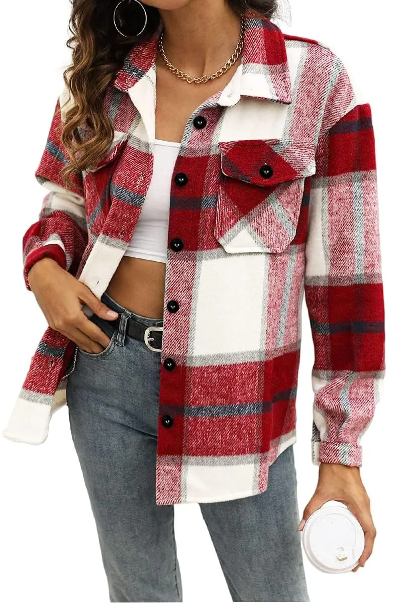 Womens Fall Outfits Fashion Clothes Shackets Flannel Plaid Button Down Long Sleeve Shirts Jackets 2024