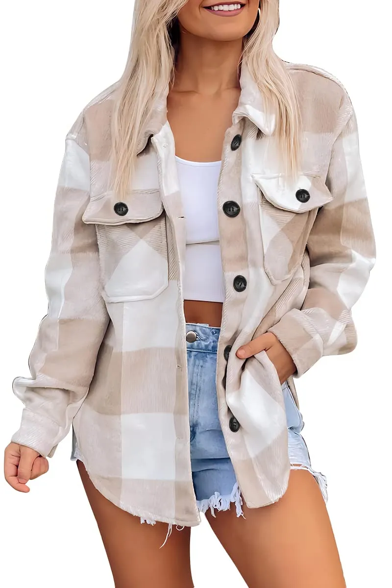 Womens Fall Outfits Fashion Clothes Shackets Flannel Plaid Button Down Long Sleeve Shirts Jackets 2024