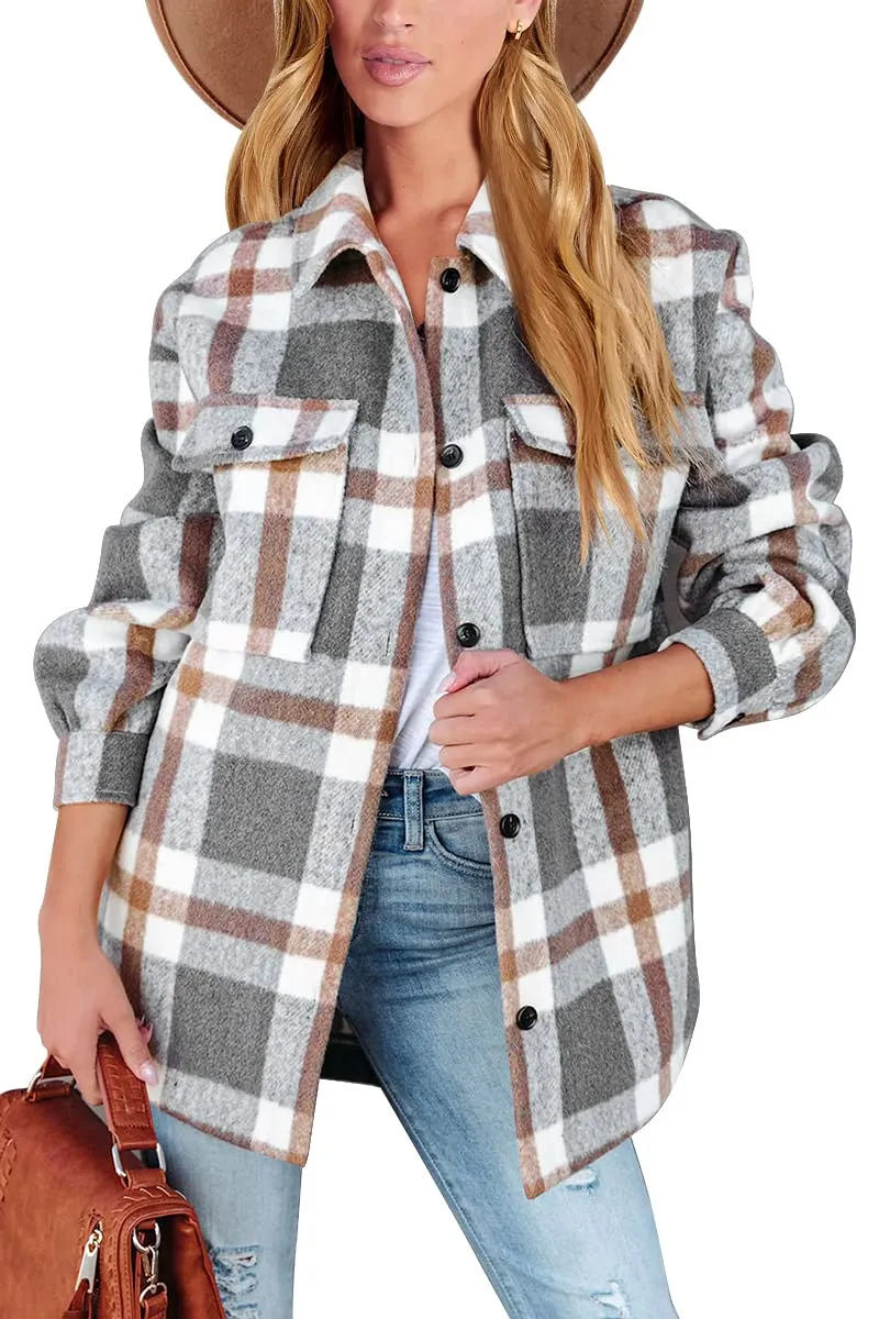 Womens Fall Outfits Fashion Clothes Shackets Flannel Plaid Button Down Long Sleeve Shirts Jackets 2024