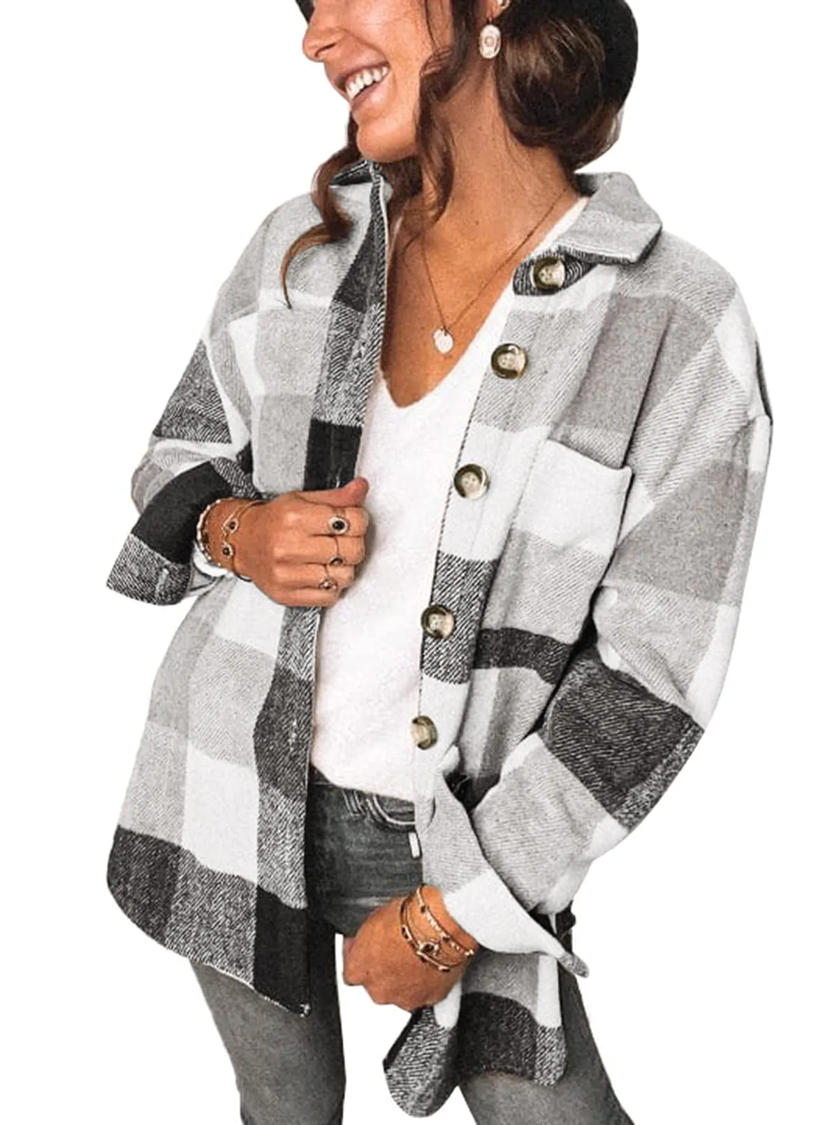 Womens Fall Outfits Fashion Clothes Shackets Flannel Plaid Button Down Long Sleeve Shirts Jackets 2024