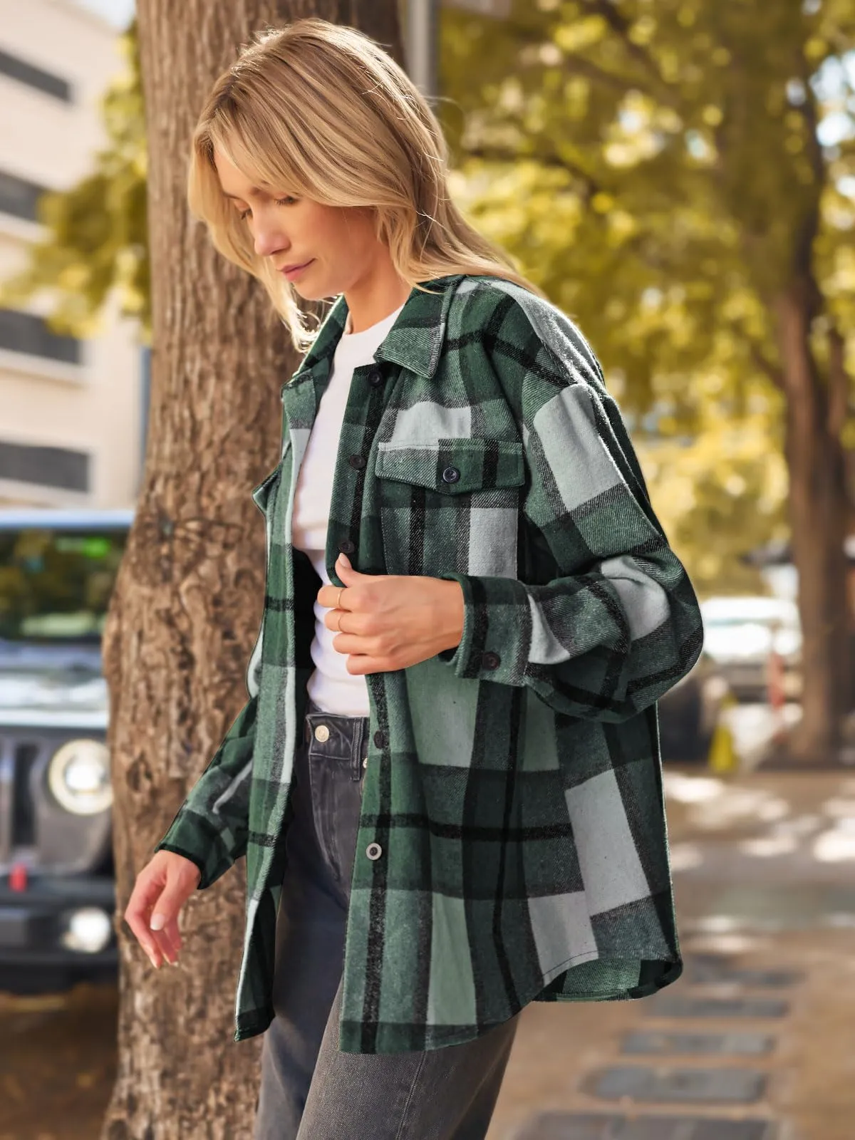 Womens Fall Outfits Fashion Clothes Shackets Flannel Plaid Button Down Long Sleeve Shirts Jackets 2024