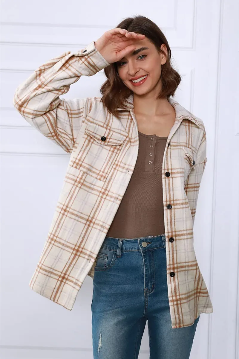 Womens Fall Outfits Fashion Clothes Shackets Flannel Plaid Button Down Long Sleeve Shirts Jackets 2024