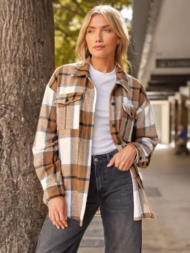 Womens Fall Outfits Fashion Clothes Shackets Flannel Plaid Button Down Long Sleeve Shirts Jackets 2024