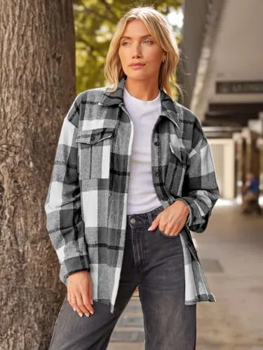 Womens Fall Outfits Fashion Clothes Shackets Flannel Plaid Button Down Long Sleeve Shirts Jackets 2024