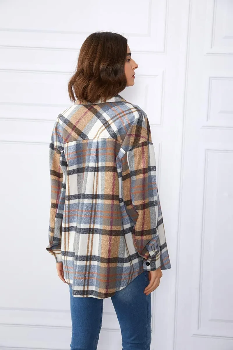 Womens Fall Outfits Fashion Clothes Shackets Flannel Plaid Button Down Long Sleeve Shirts Jackets 2024