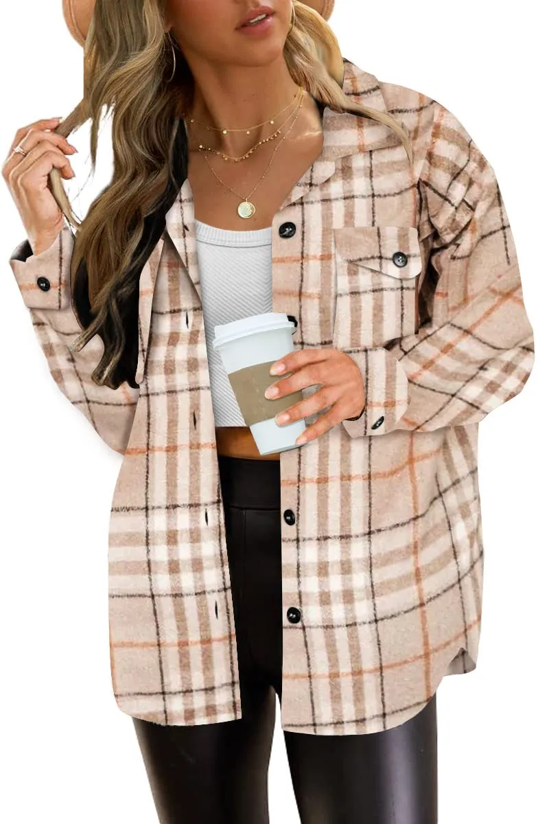 Womens Fall Outfits Fashion Clothes Shackets Flannel Plaid Button Down Long Sleeve Shirts Jackets 2024