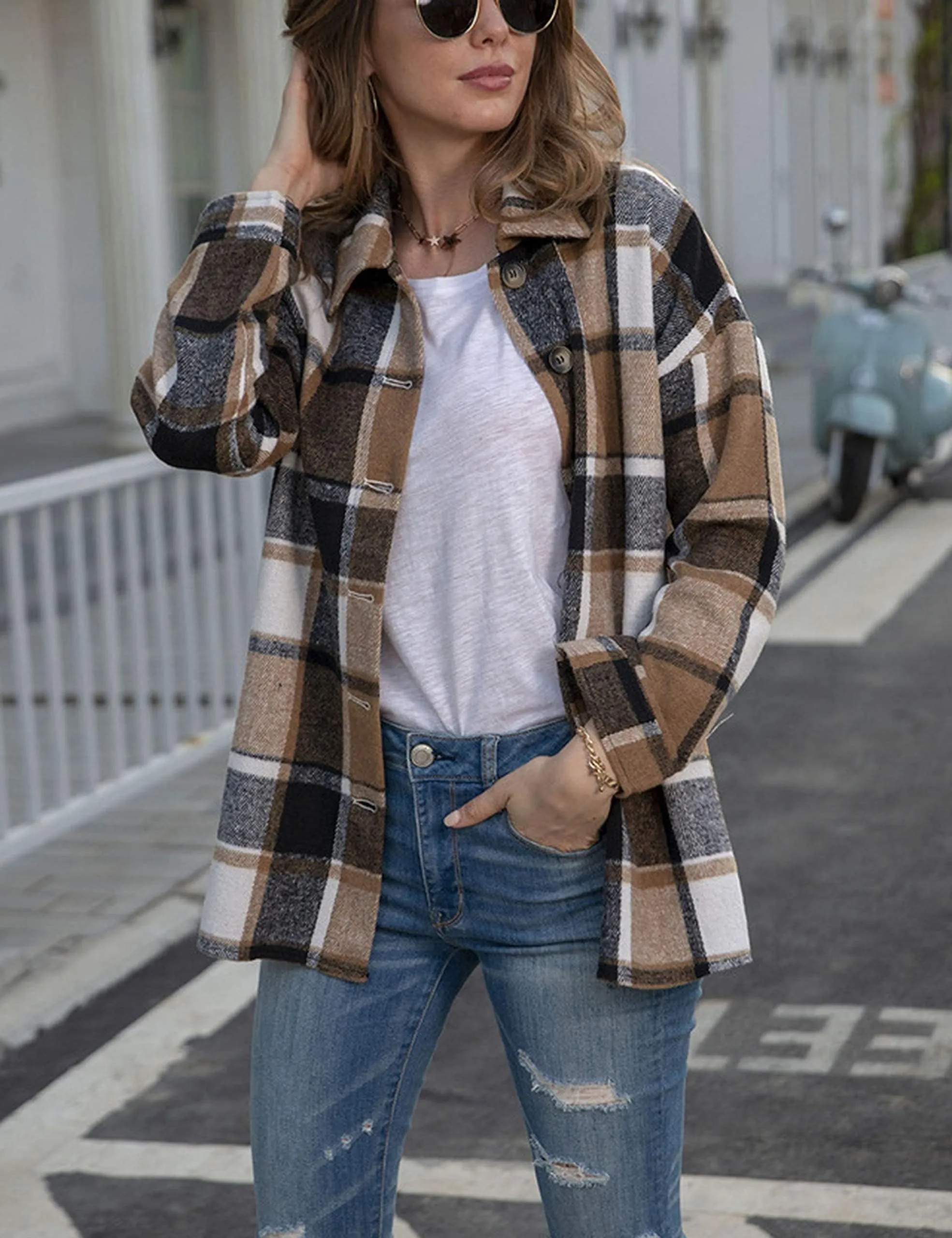 Womens Fall Outfits Fashion Clothes Shackets Flannel Plaid Button Down Long Sleeve Shirts Jackets 2024