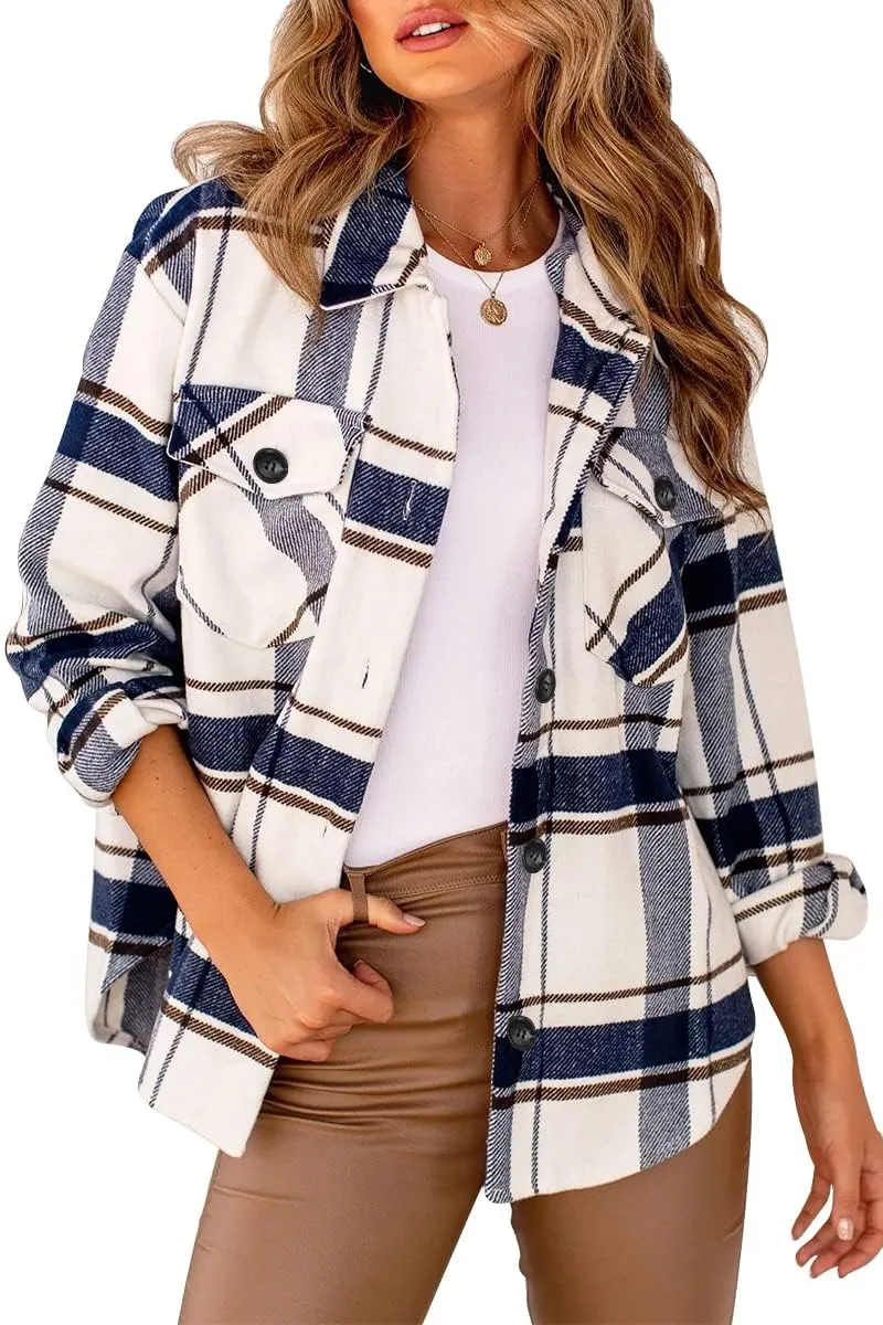 Womens Fall Outfits Fashion Clothes Shackets Flannel Plaid Button Down Long Sleeve Shirts Jackets 2024