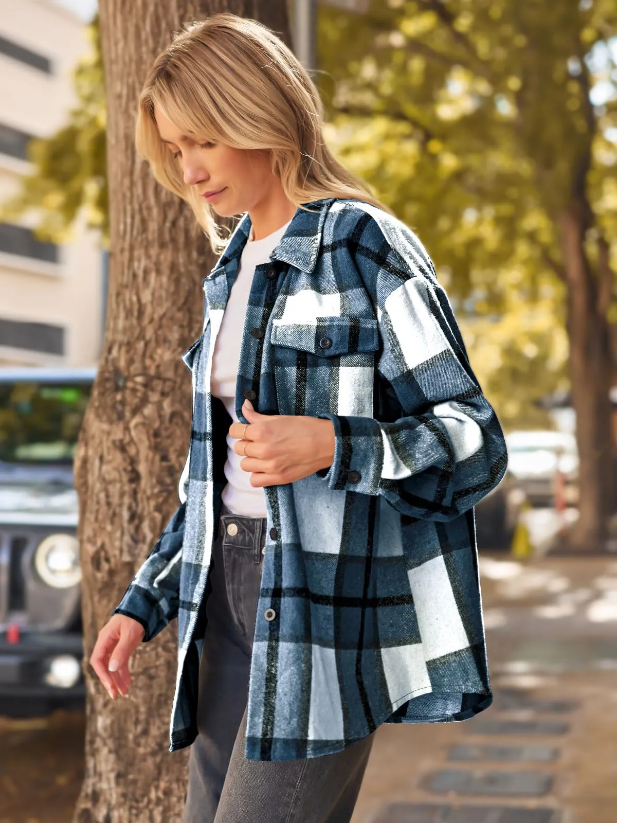 Womens Fall Outfits Fashion Clothes Shackets Flannel Plaid Button Down Long Sleeve Shirts Jackets 2024