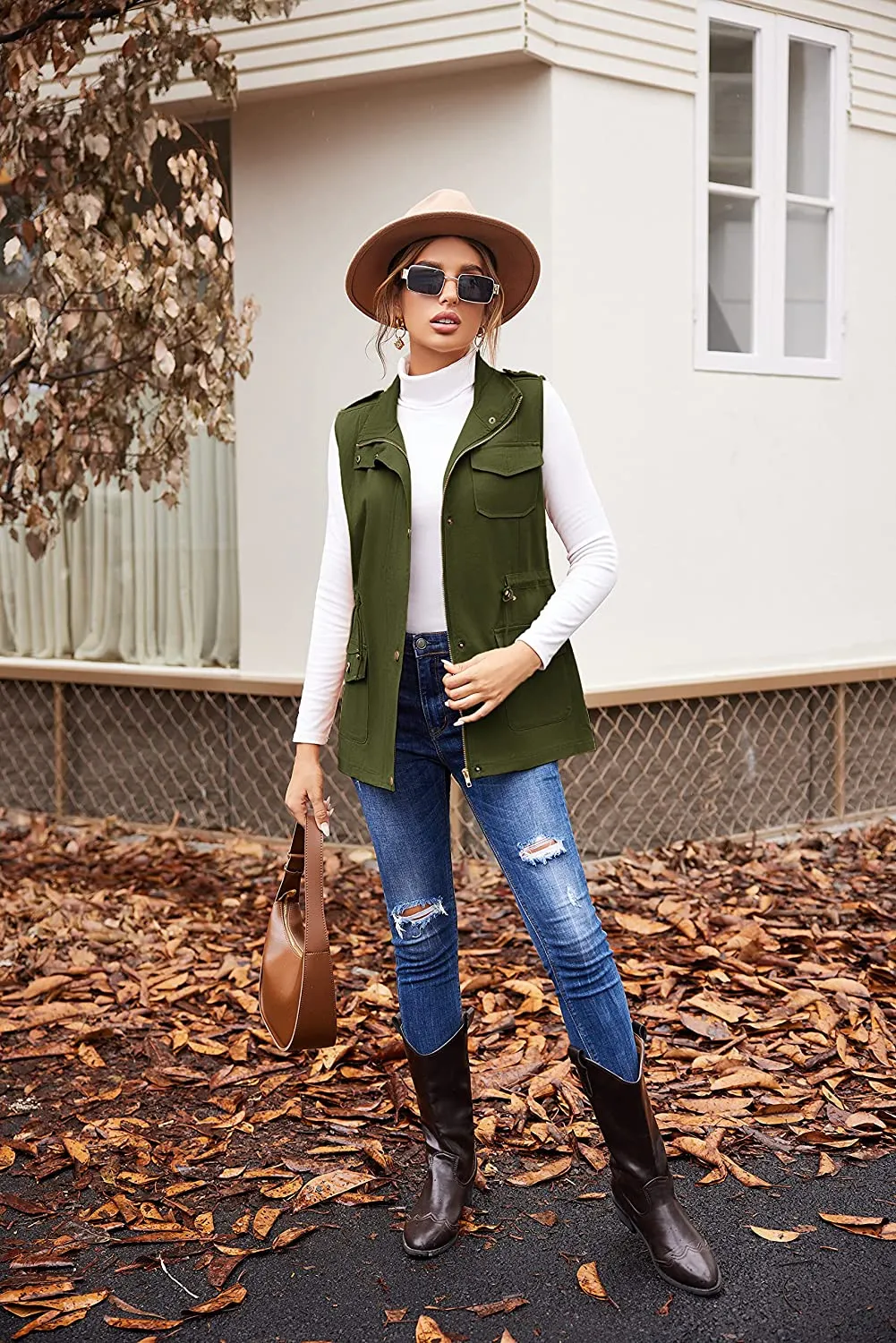 Womens Lightweight Sleeveless Military Anorak Cargo Vest Hooded
