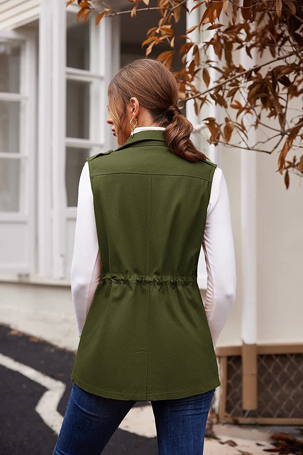Womens Lightweight Sleeveless Military Anorak Cargo Vest Hooded